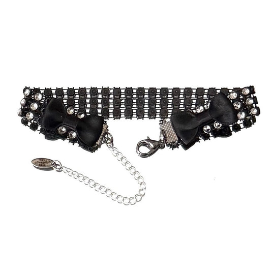 Black Sparkly Rhinestone Mesh Anklet showing black bows