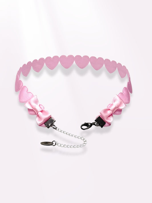 light pink heart choker with pink bows
