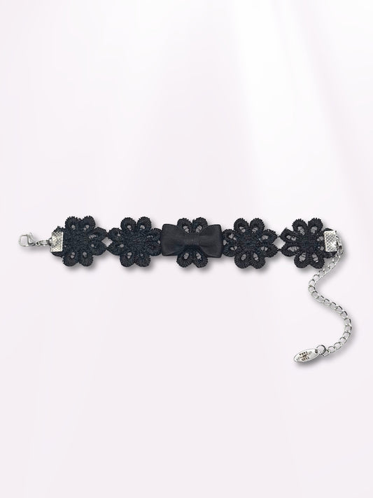 black-flower-bow-bracelet-flat-view