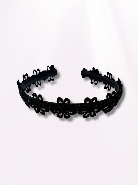 black flower headband with bows view 2