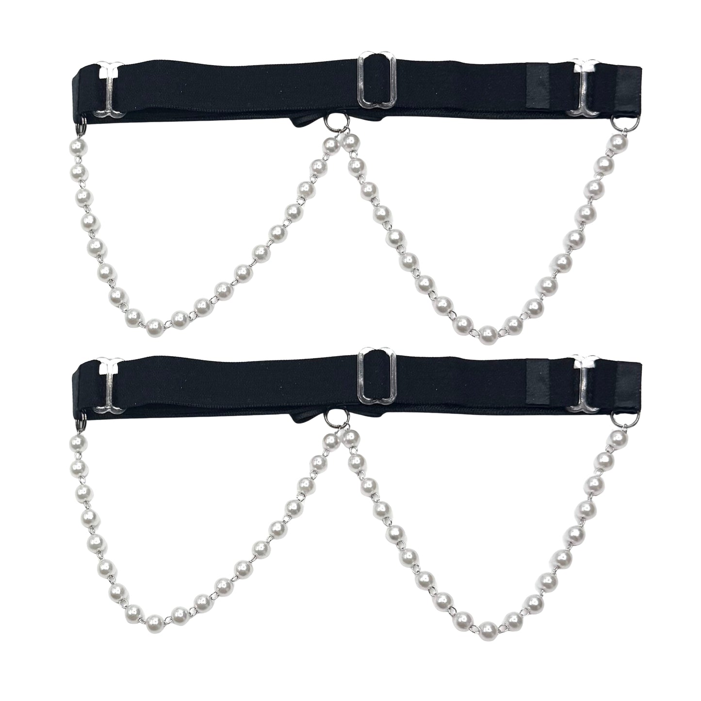 Back View Black Bow Pearl Leg Garters