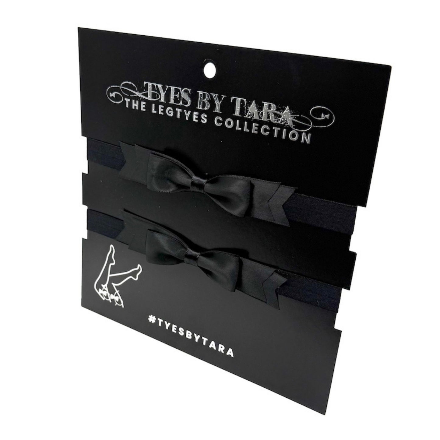 Black Satin Bow Leg Garters on Black Card