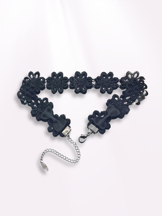 blossom black flower choker back view with bows