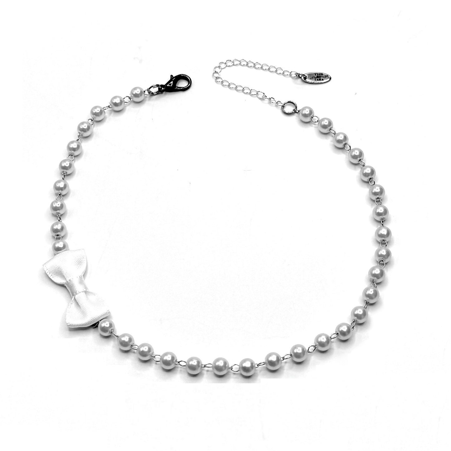 Pearl Necklace with White Bow on white background