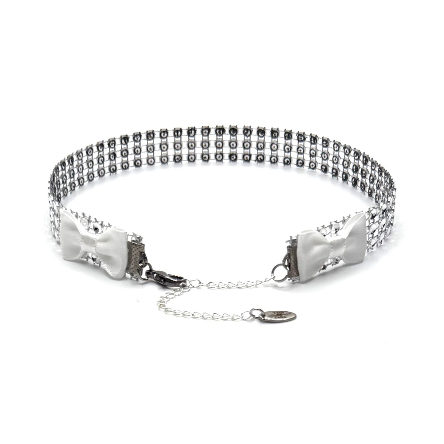 White Bow Sparkly Choker showing white bows on the back of the choker