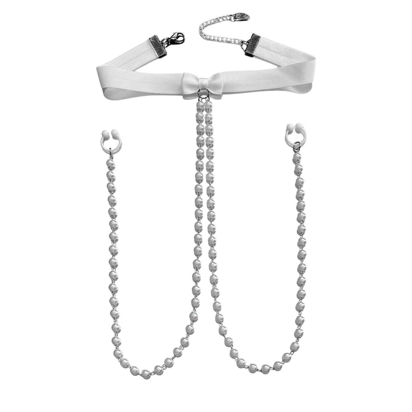 Centerfold Pearl Nipple Clamps Jewelry Choker on White Background