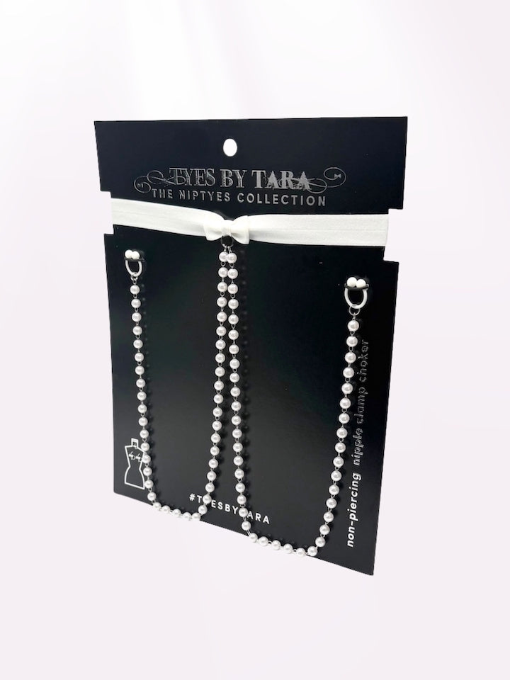 Pearl Nipple Clamp Necklace Choker on Card