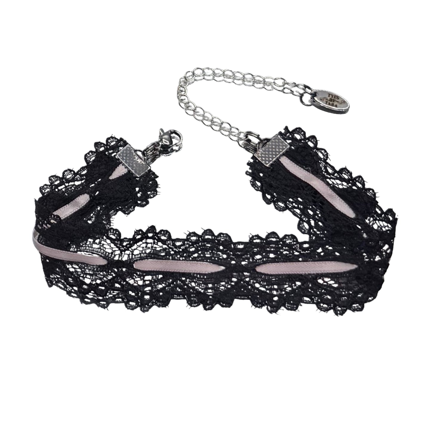 Chantilly Black Pink Lace Bow Anklet