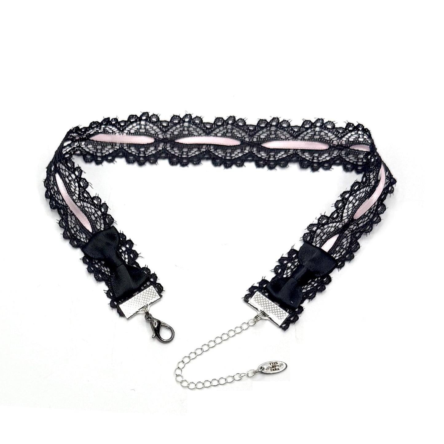 Black Pink Lace Choker on White Background