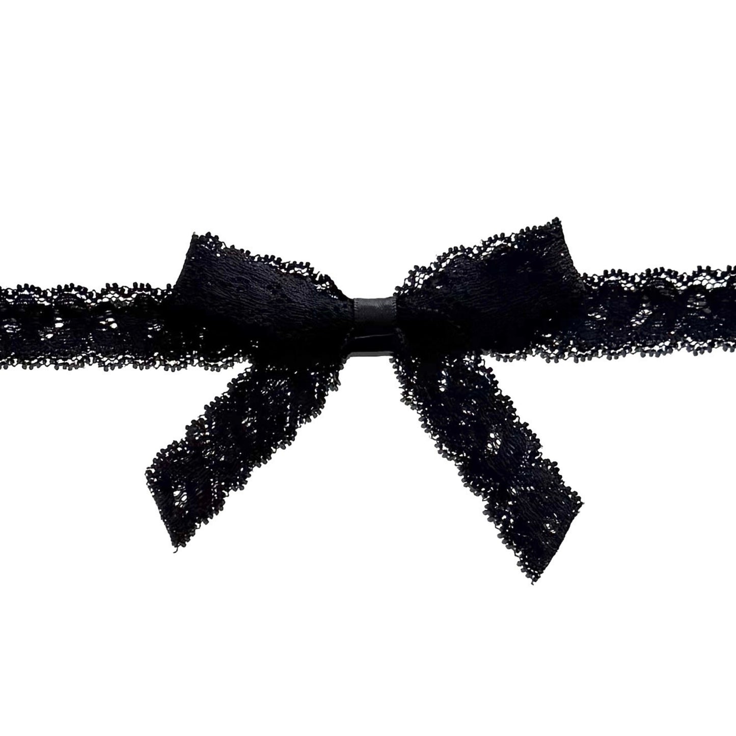 Black lace bow belt close up view on a white background