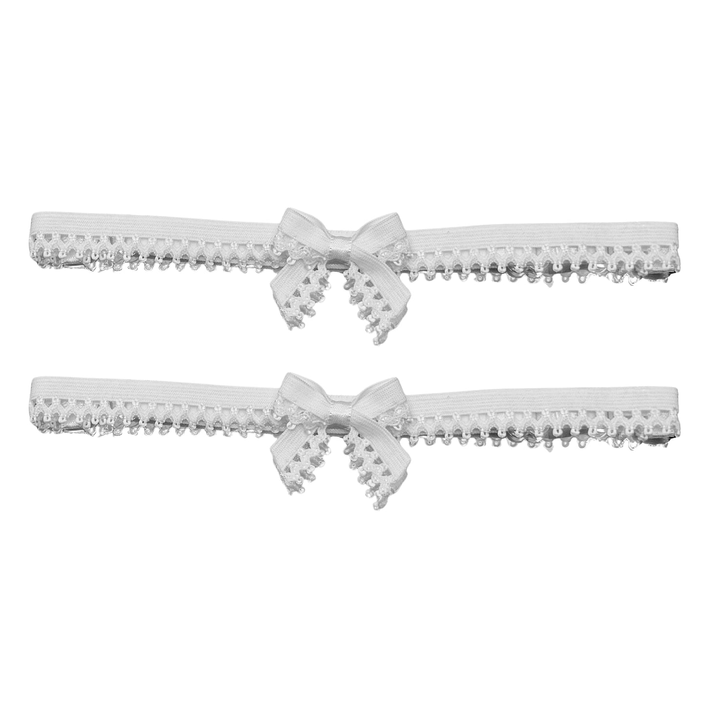 foxy white bow leg garters on white background