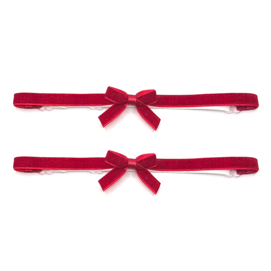 Joy Red Bow Leg Garters on white background