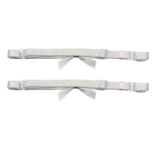 Kinkette White Bow Leg Garters on White Background Back View