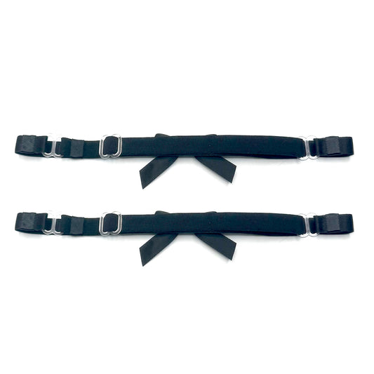 kinkette black bow leg garters back view on white background