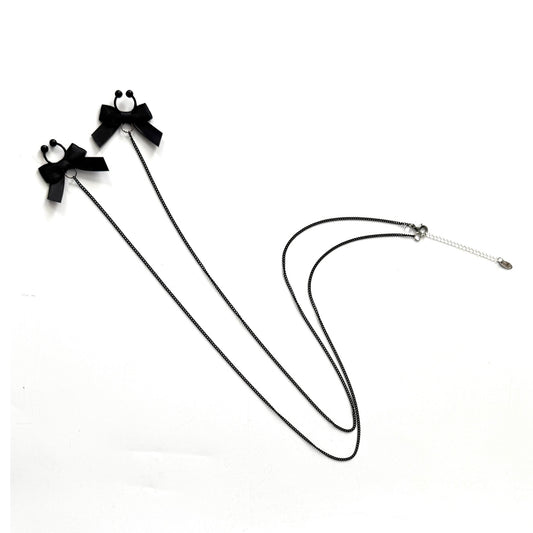 Kinkette Black Bow Nipple Clamp Necklace with Black Chain