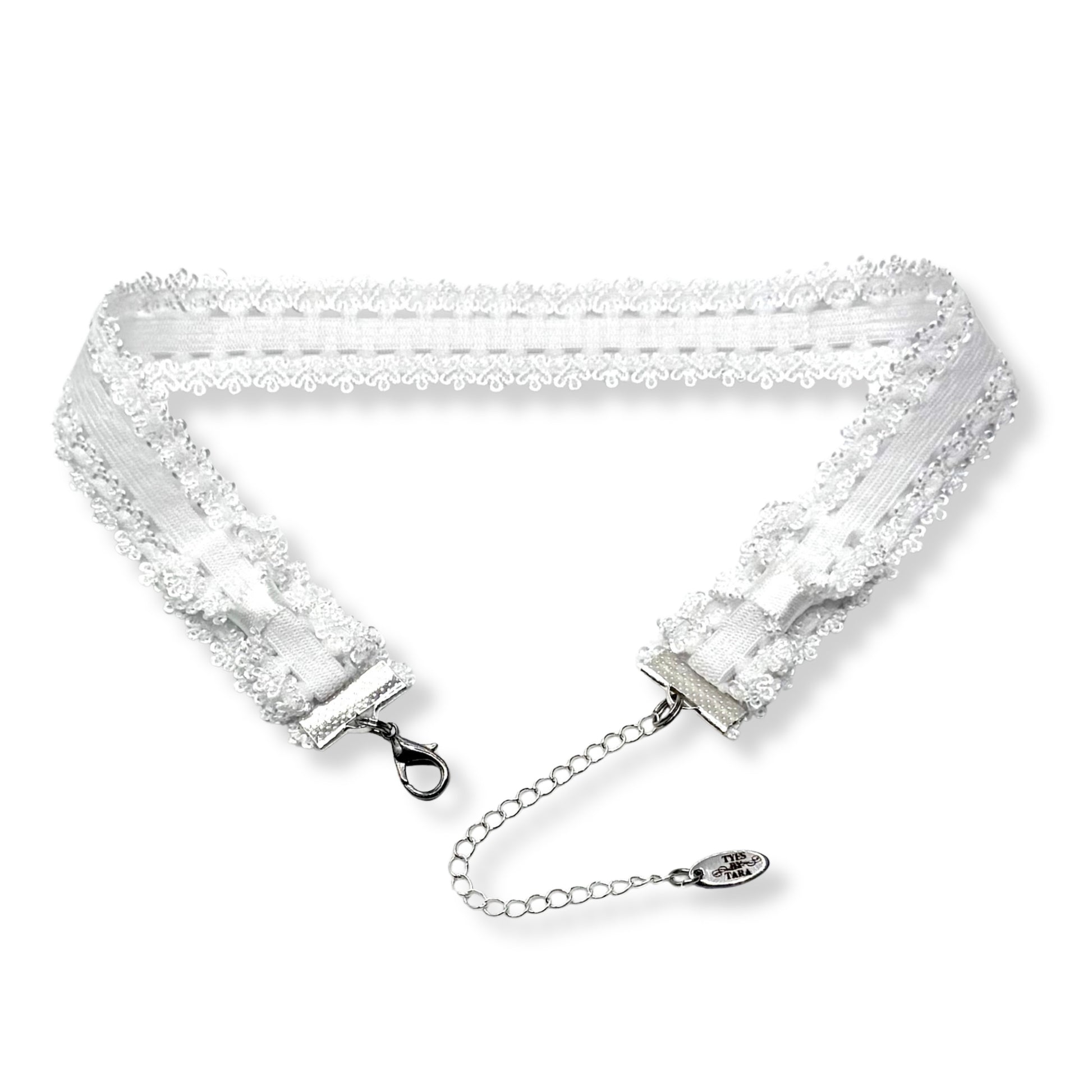 White Lace Choker on White Background showing bows
