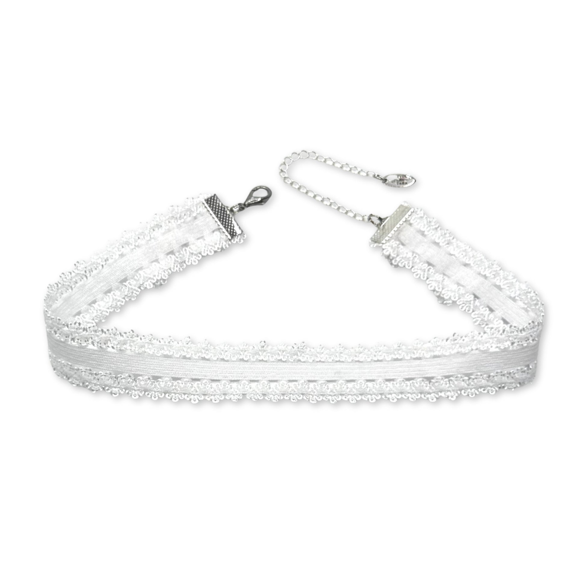 Lady White Elastic Choker on White Background