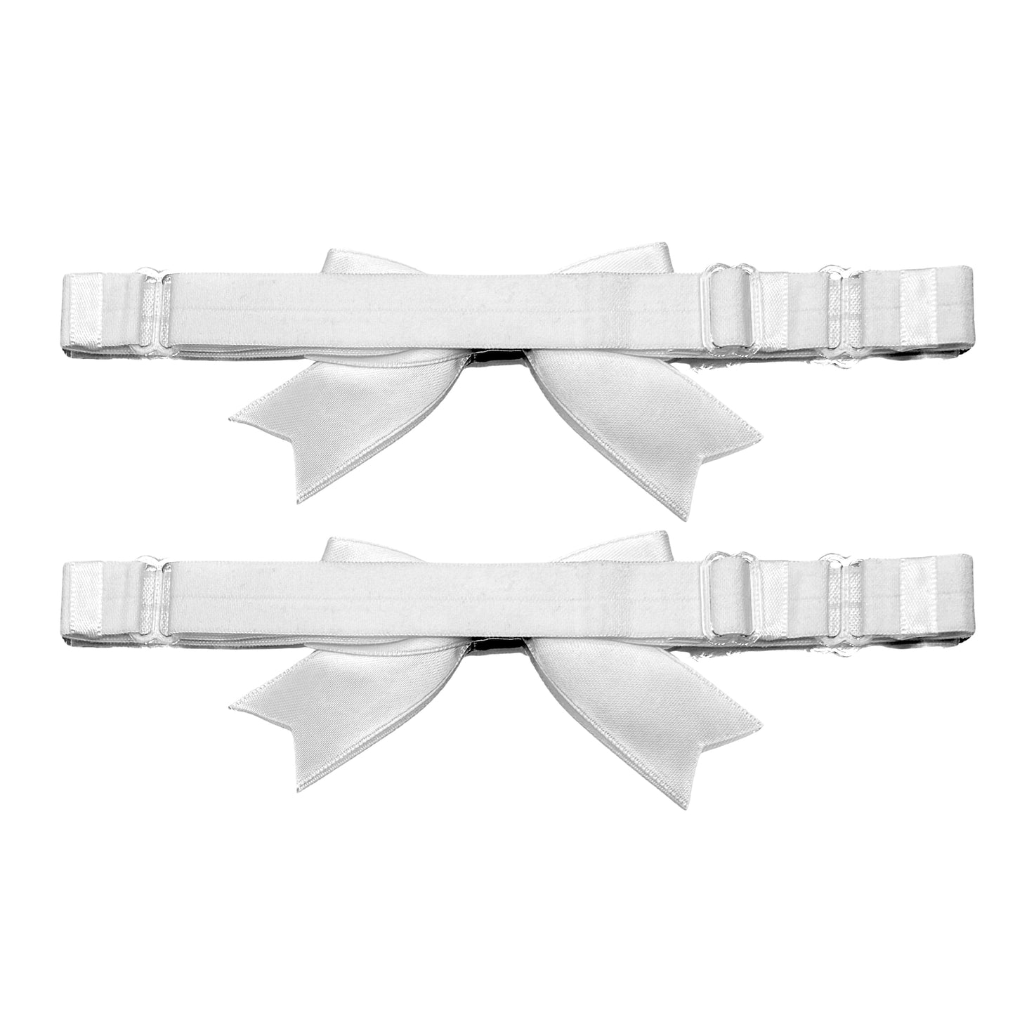 back view of white bow leg garters