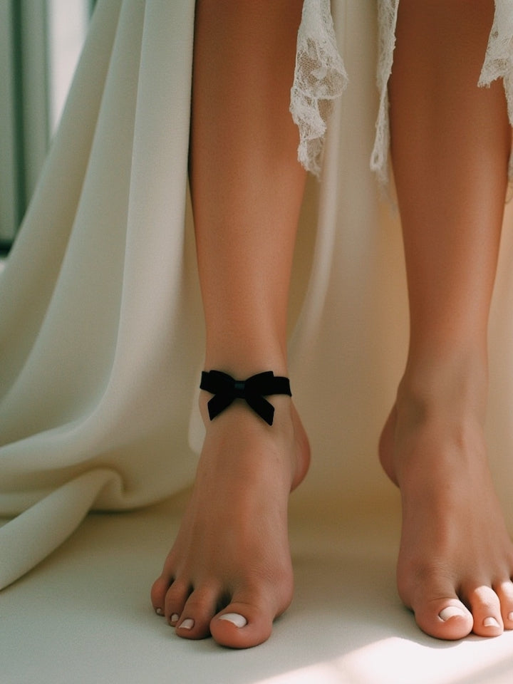 Marie Antoinette Black Velvet Bow Anklet
