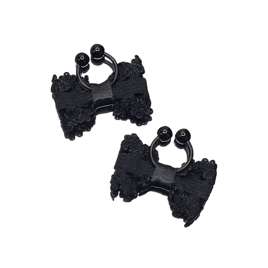 Lady Black Bow Nipple Jewelry on White Background