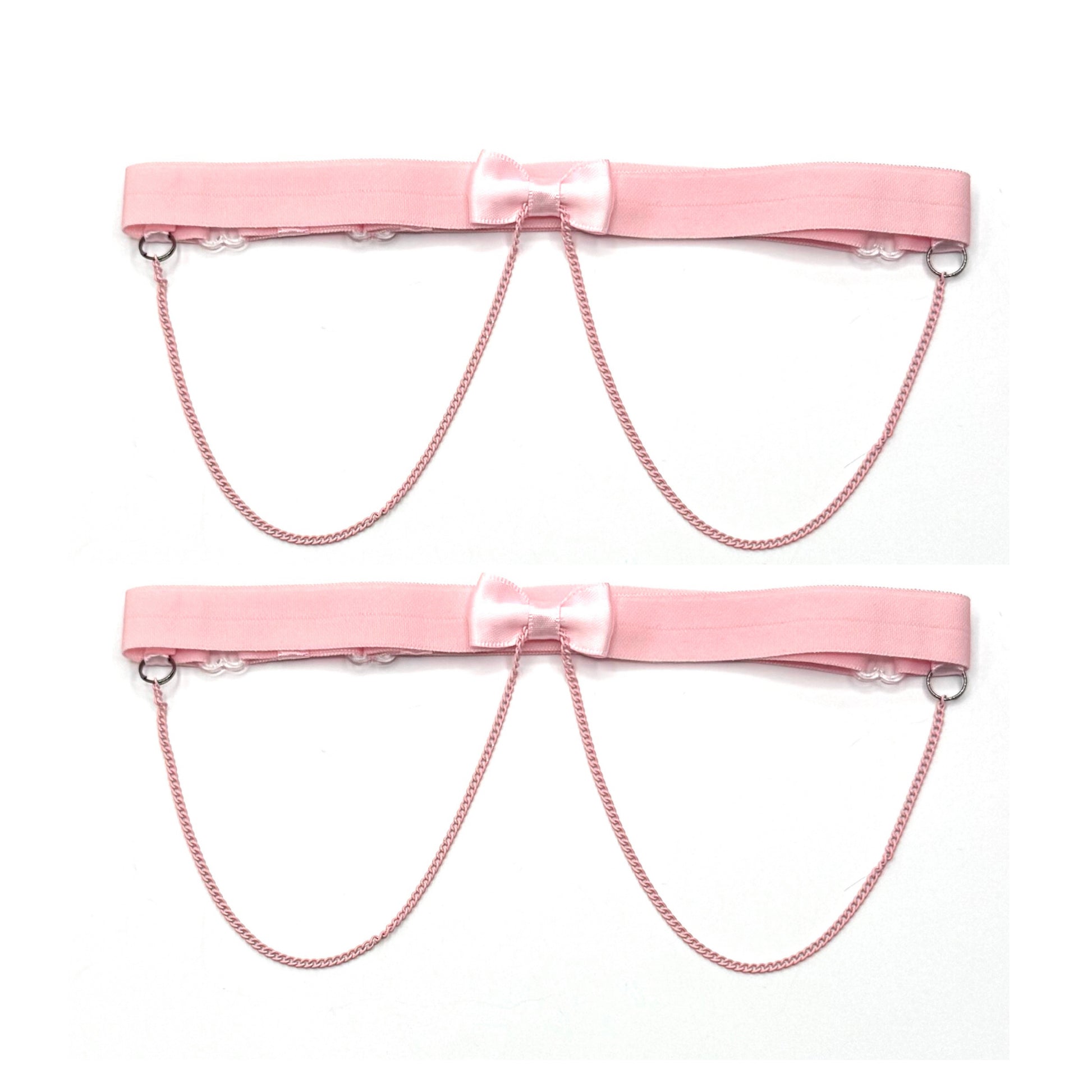 Pink Chain Bow Leg Garters on White Background