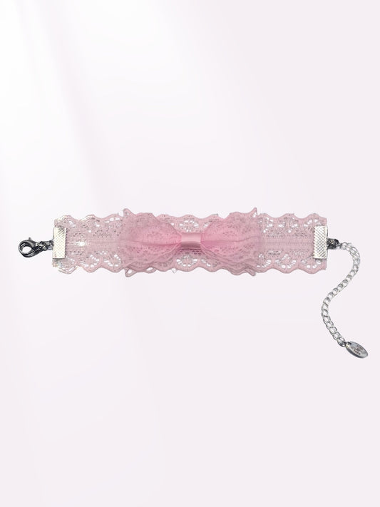 light pink bow lace bracelet flatlay