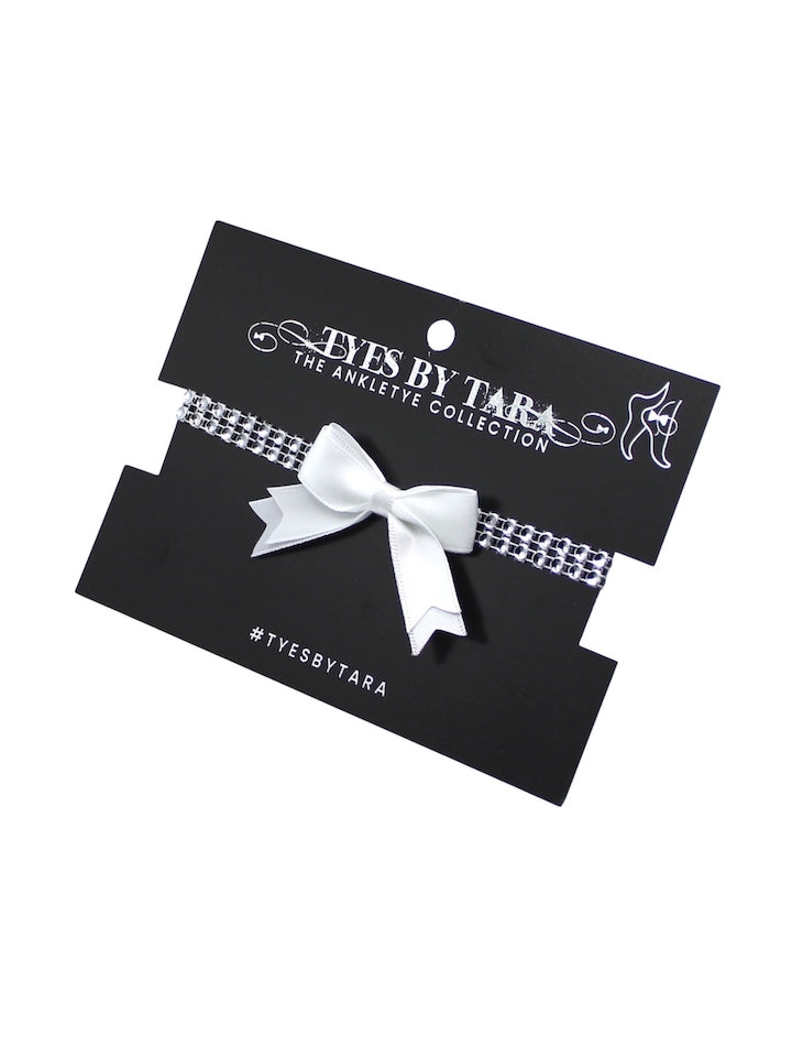 Sparkly Anklet with White Bow on Black Card