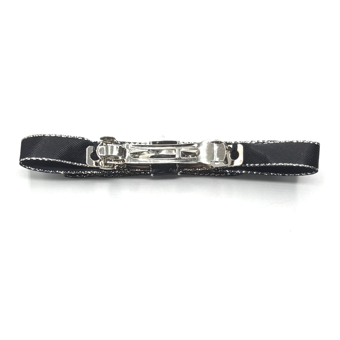 back view of black bow hair bow barrette