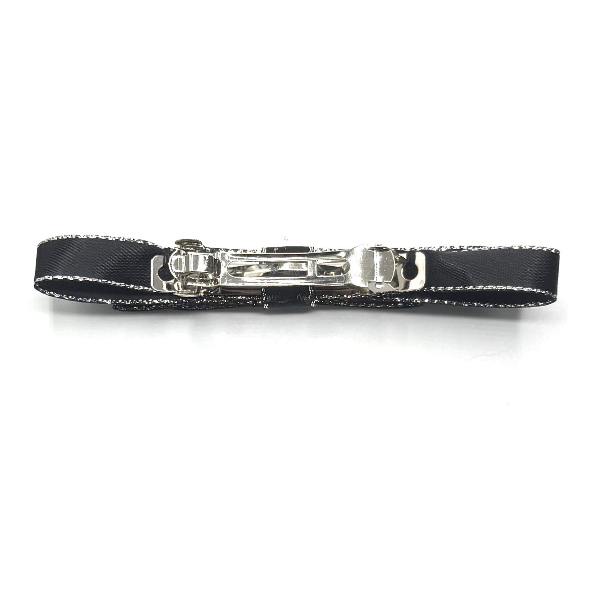 back view of black bow hair bow barrette