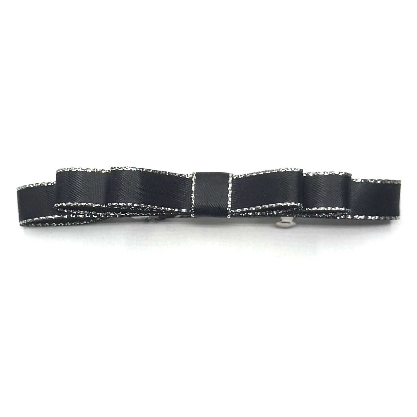 queen black hair bow with silver metallic trim