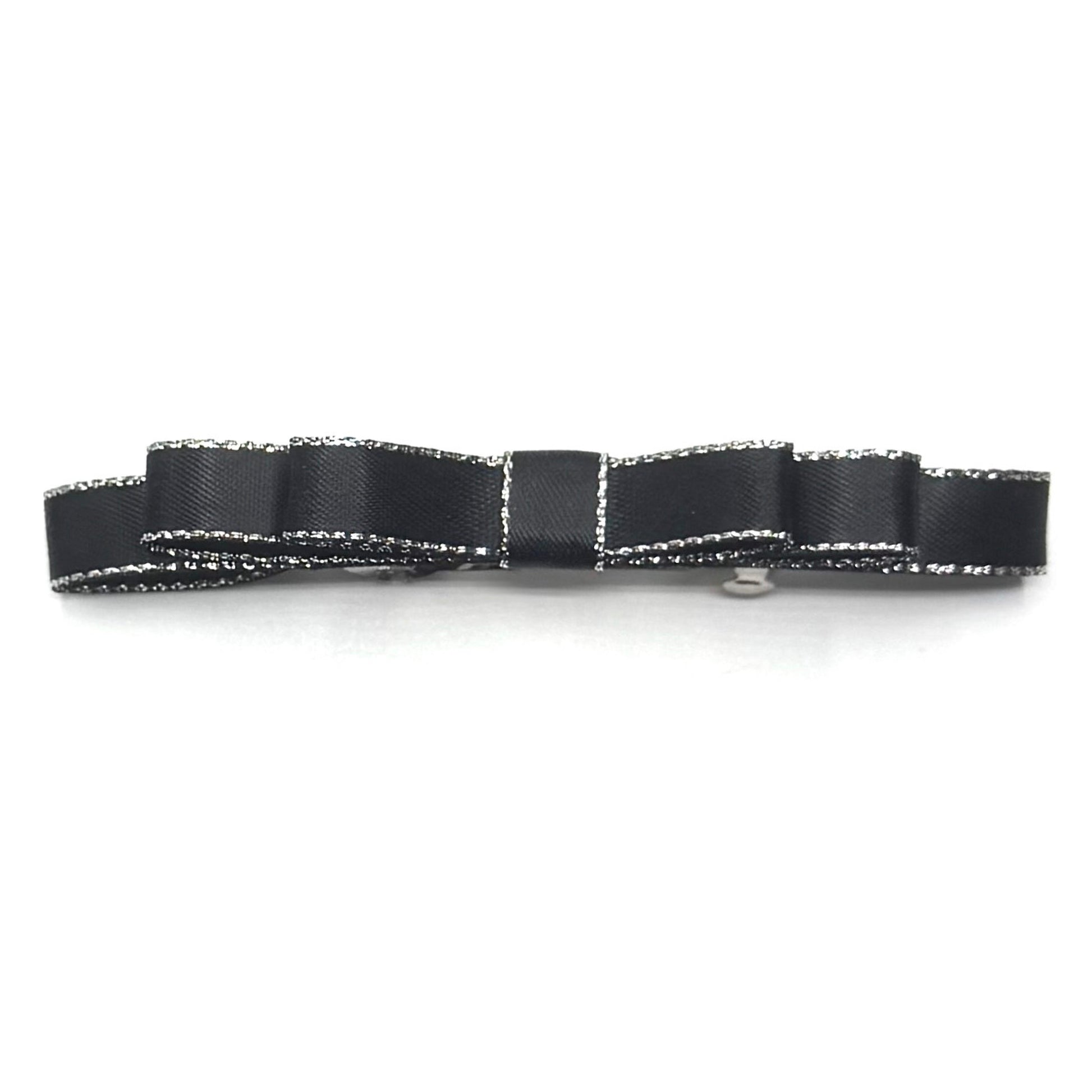 queen black hair bow with silver metallic trim