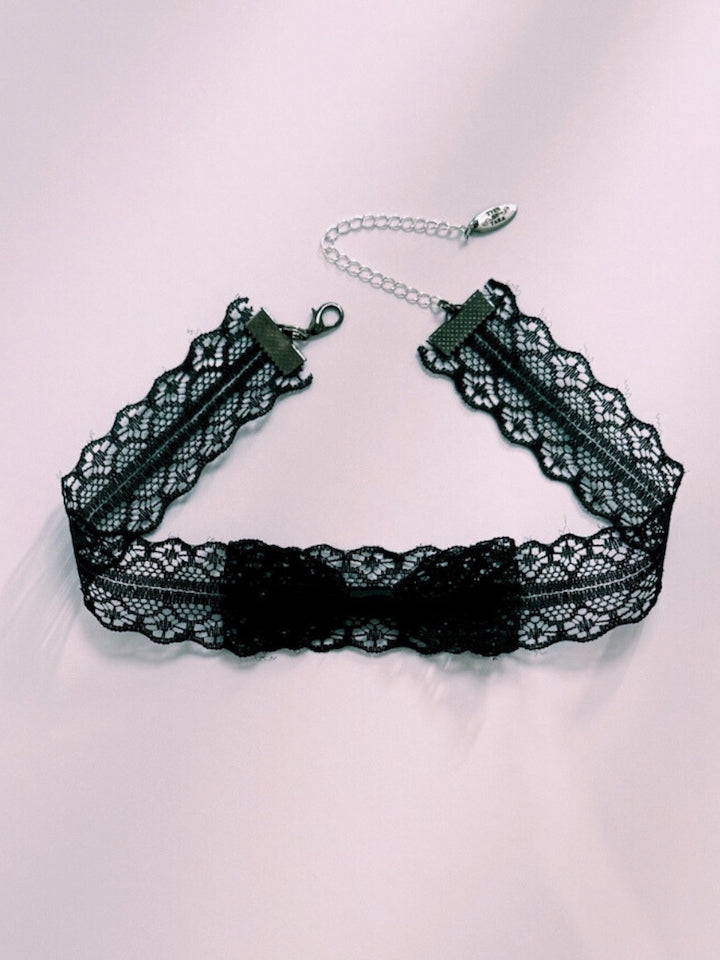 Siren Black Lace Choker on Pink Background