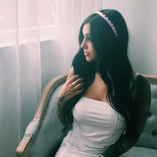 sweetheart pink heart headband in white boudoir