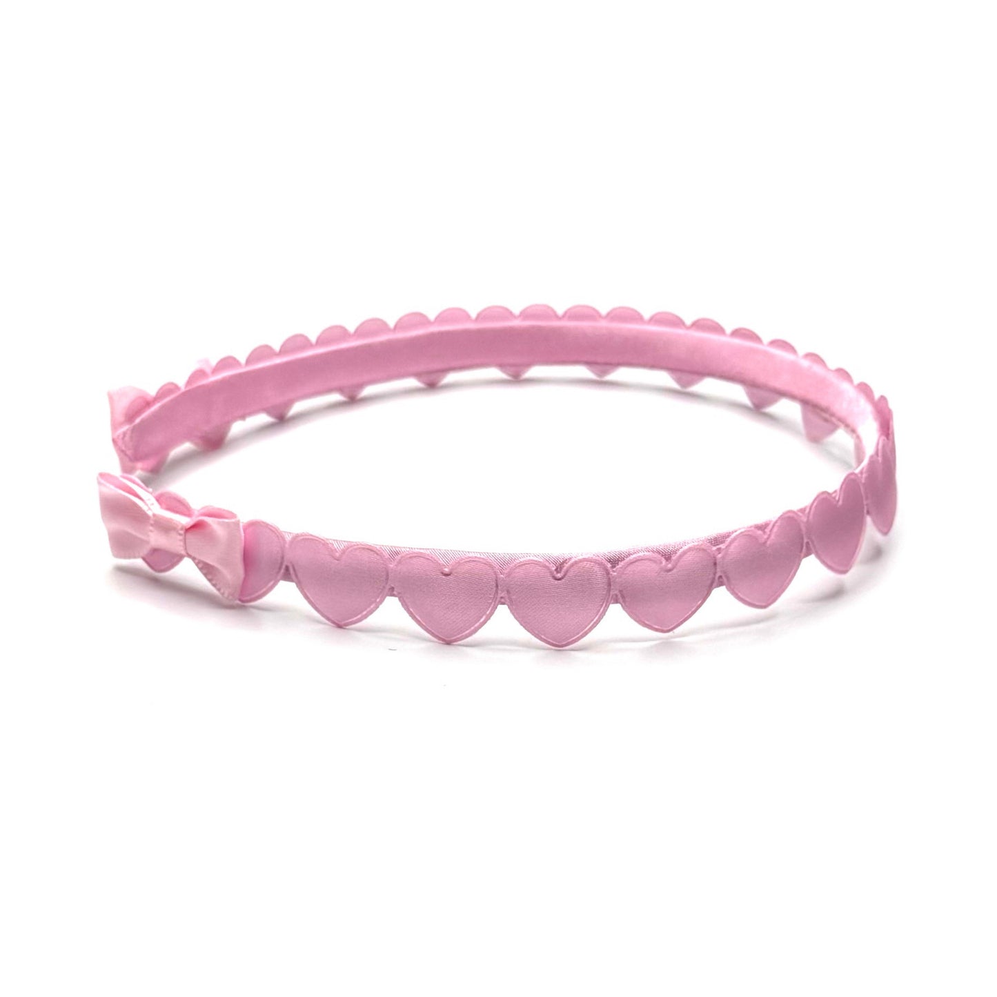 Pink Heart Headband with Pink Bows on White Background Side View