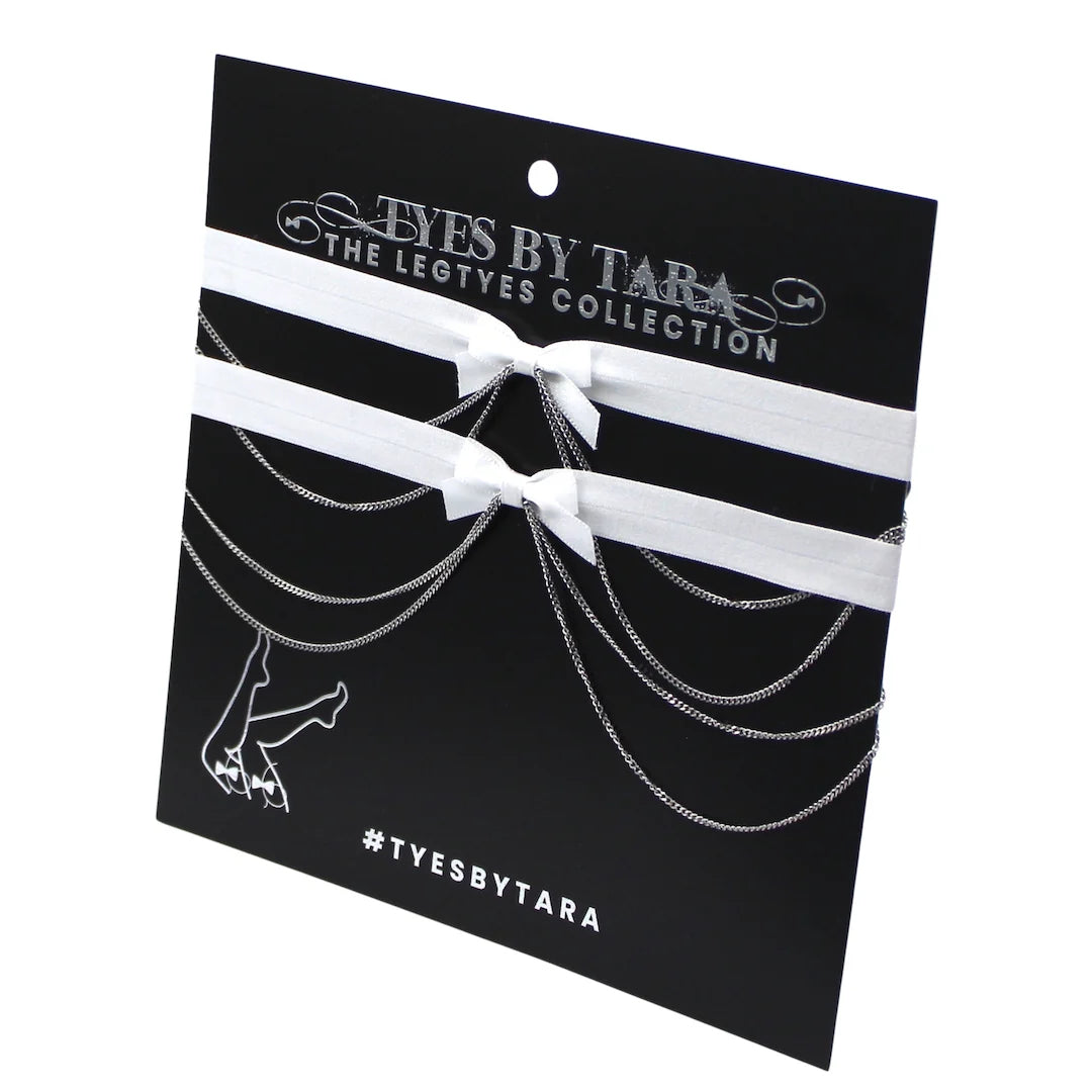 vice silver chain bow leg garters on black card