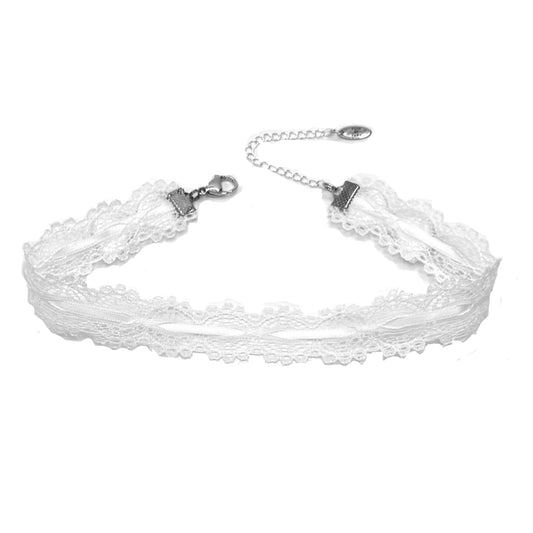 Chantilly Lace White Bow Choker on white background