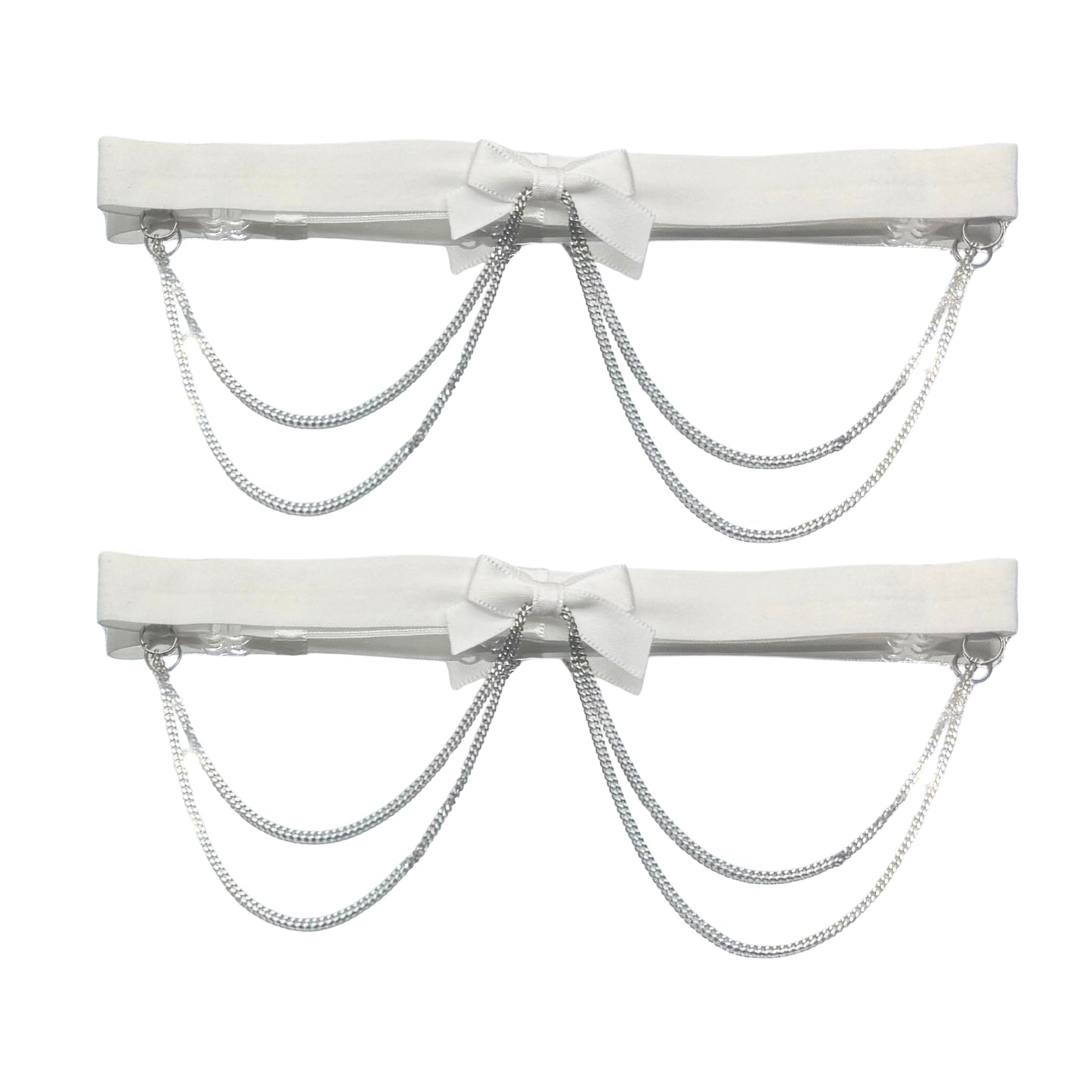 white vice leg garters with silver chain