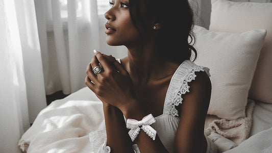 Model in White Lingerie Bow Bracelet