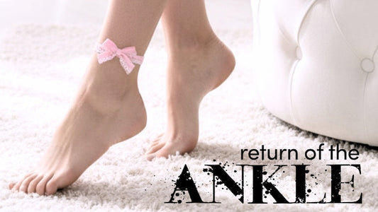 Pink Bow Anklet on bare feet in an elegant white boudoir