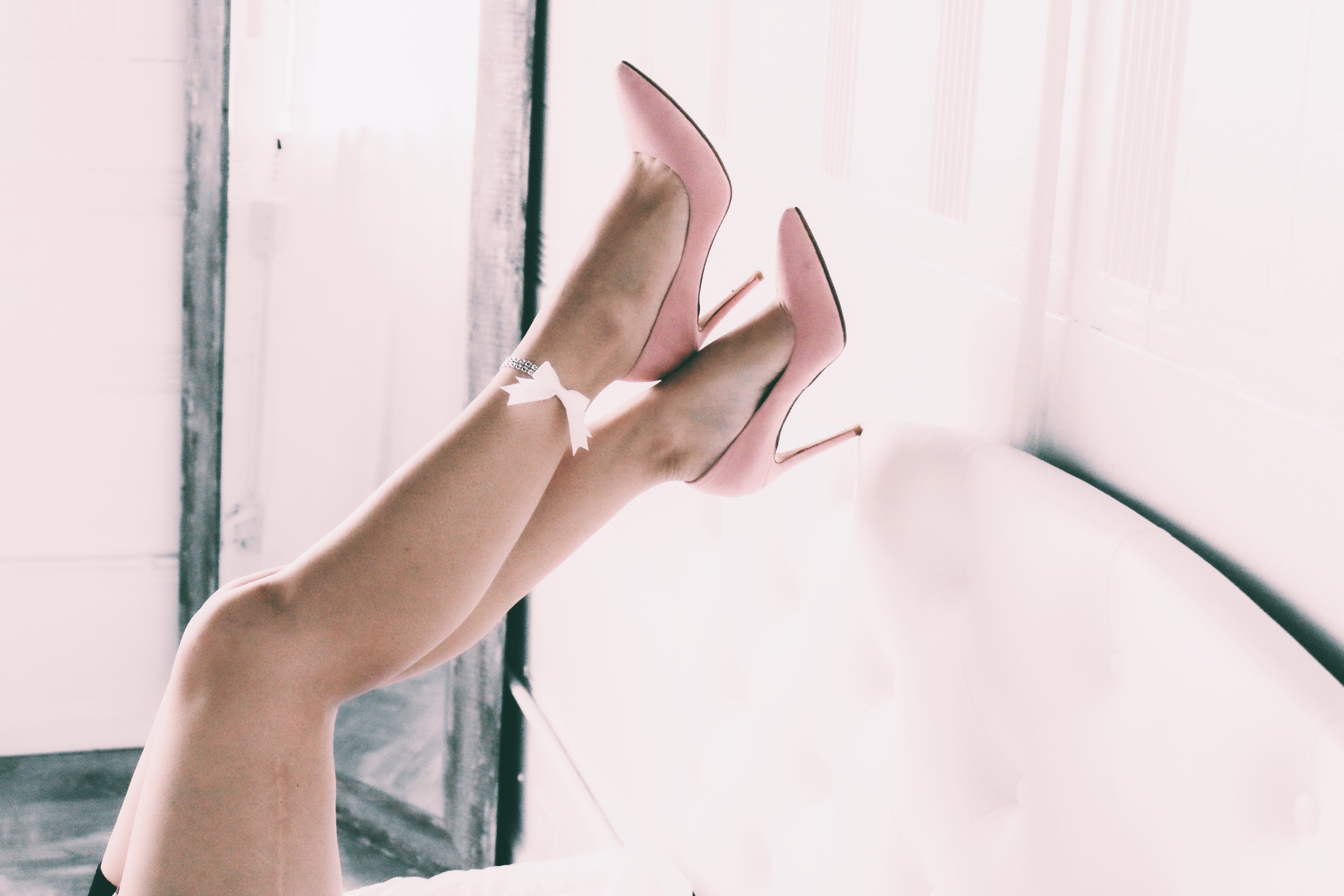 Model in White Sparkly Anklet