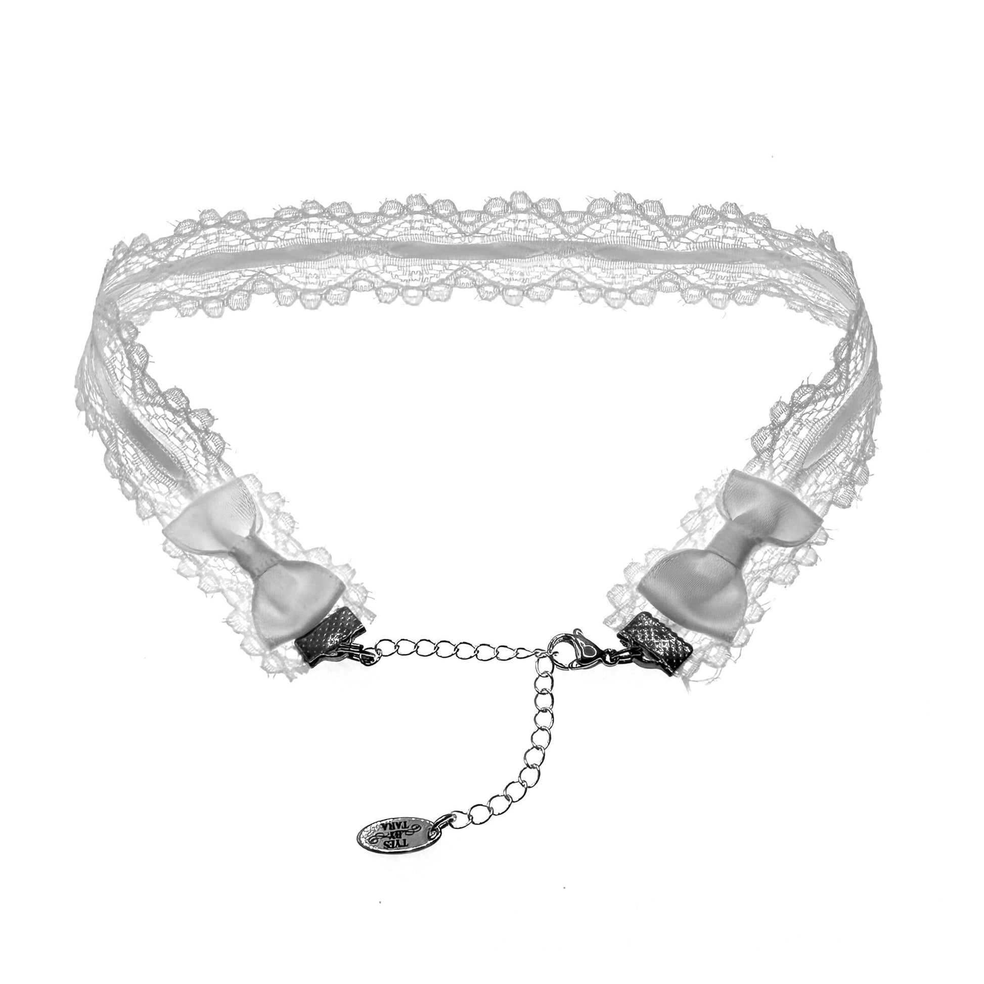 Back View of Bows on Chantilly White Lace Chokers