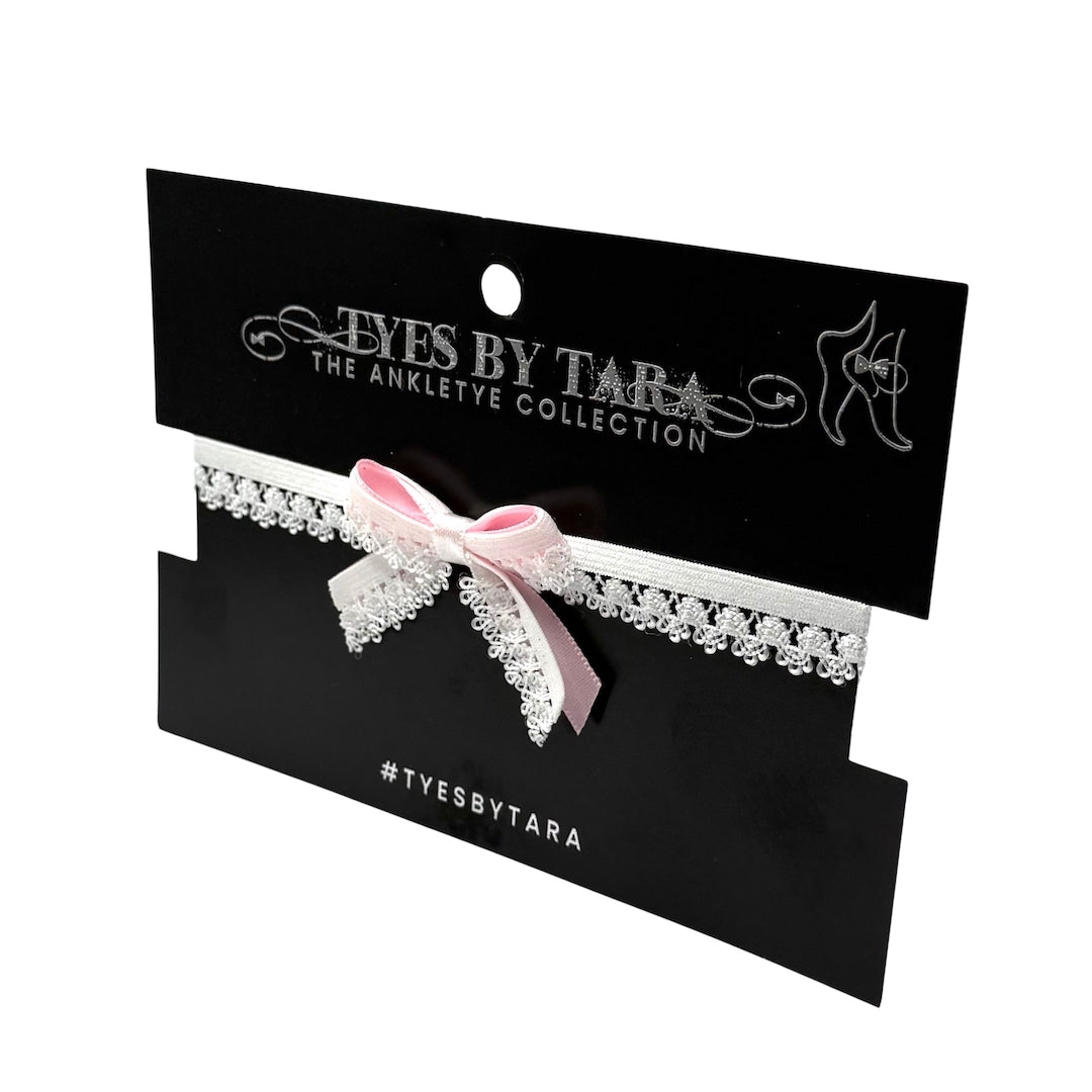 Belle White Bow Anklet on Black Card