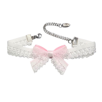 Belle White Bow Anklet Elastic with Light Pink Detail