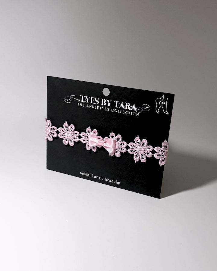 Blossom Pink Flower Anklet on Black Card
