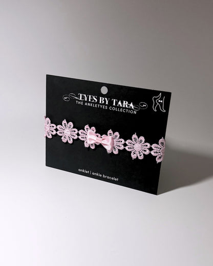Blossom Pink Flower Anklet on Black Card