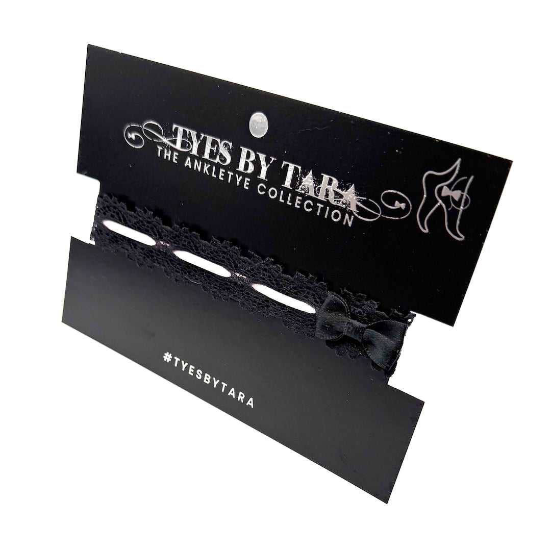 Chantilly Black Pink Lace Anklet on Black Card