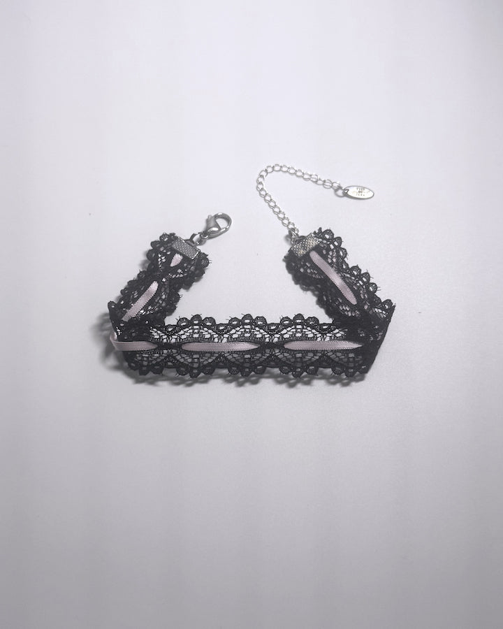 Chantilly Black Lace Pink Anklet 