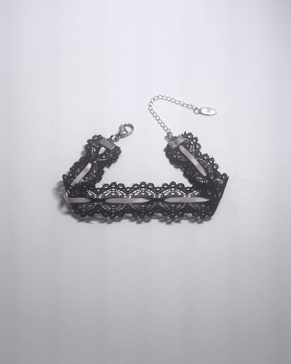 Chantilly Black Lace Pink Anklet 