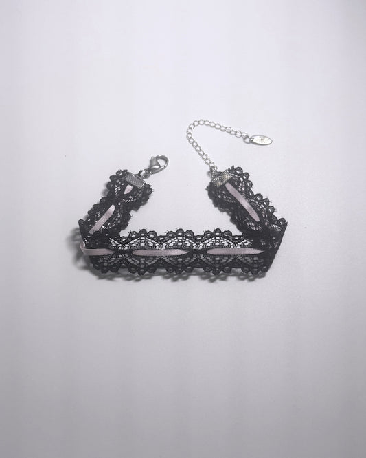 Chantilly Black Lace Pink Anklet 