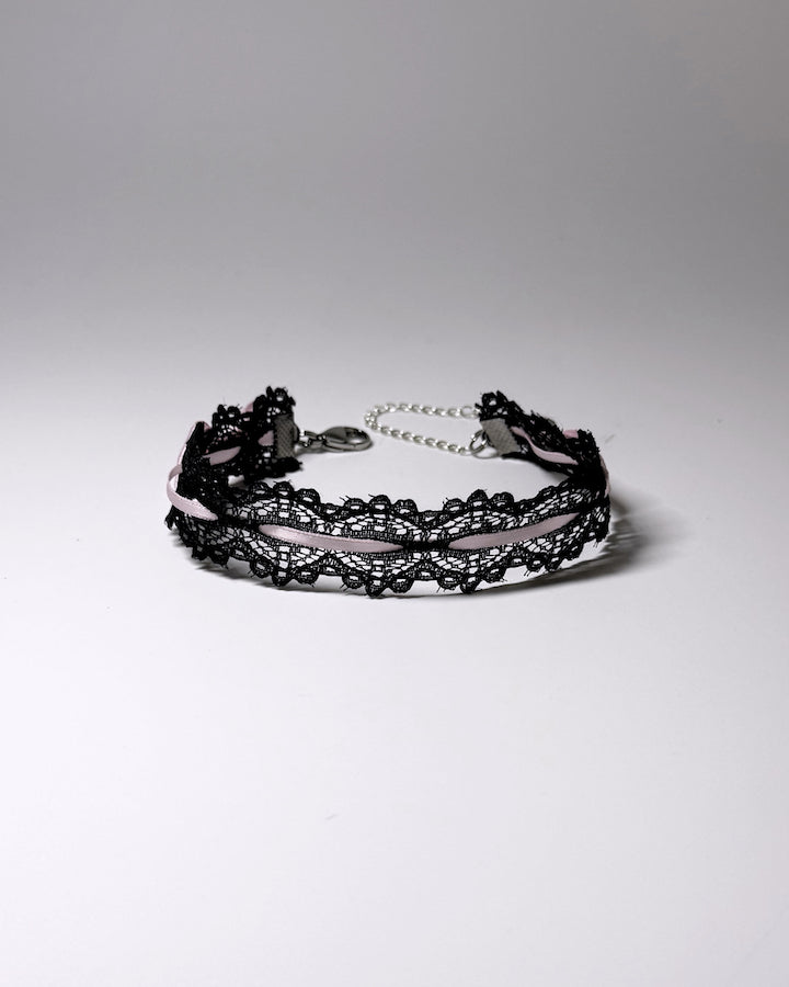 Chantilly Black Pink Anklet with Pink Bows